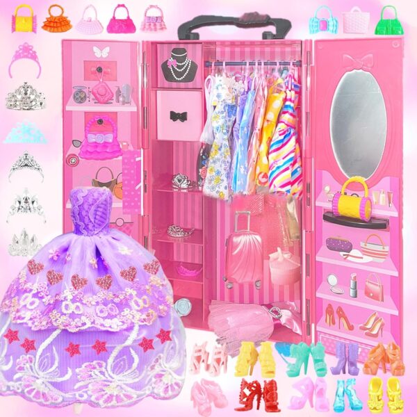 Armario genérico para muñecas Barbie con 150 piezas de ropa y accesorios - Imagen 7