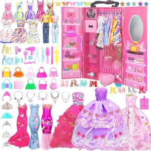 Armario genérico para muñecas Barbie con 150 piezas de ropa y accesorios
