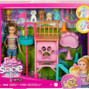 Barbie Stacie con carrera de obstáculos y 3 cachorros