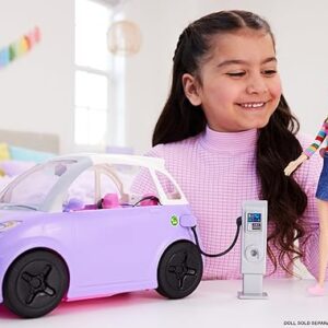 Barbie carro pequeño morado con gasolinera y techo retirable