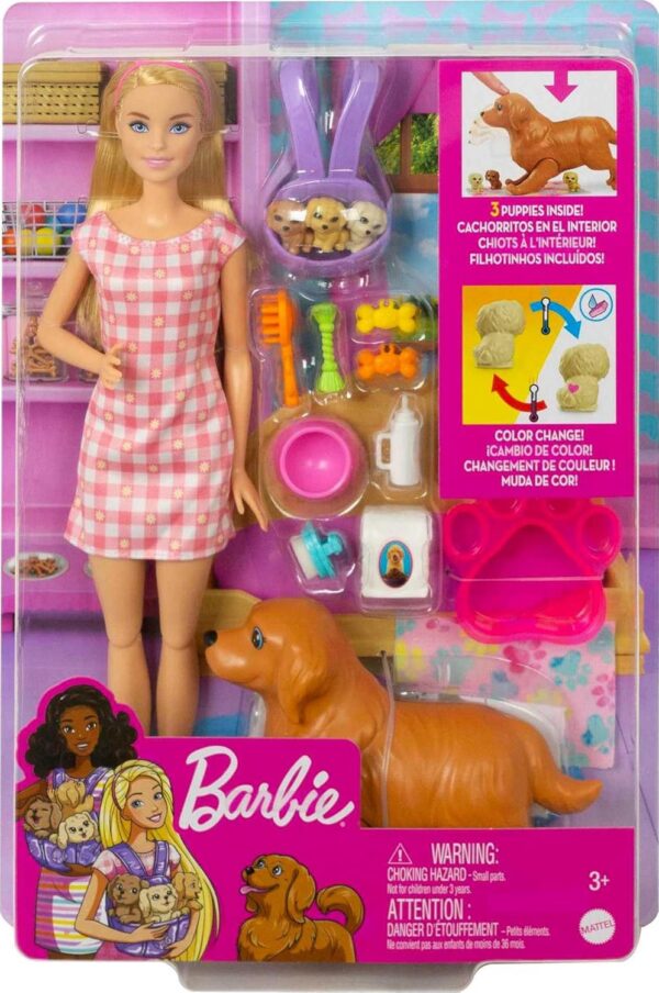 Barbie con mamá perro, embarazada y da a luz. Con 3 cachorros y accesorios - Imagen 8