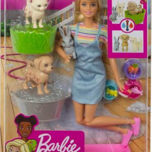 Barbie lavado con mascotas y accesorios cambian de color