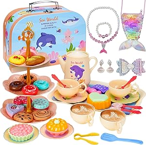 Fiesta de té de lata con postres  (motivo mundo marino)