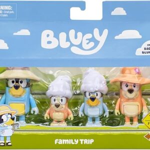 Figuras viajeras Familia de Bluey x4 con sombreros