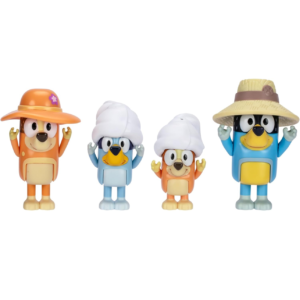 Figuras viajeras Familia de Bluey x4 con sombreros