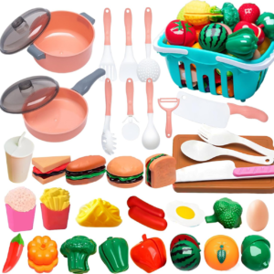 Juego de mercado con utensilios y alimentos de corte