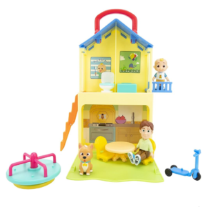 Casa Cocomelon con papá y cachorro