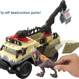Camión de captura Jurassic World con Velociraptor, grúa y lanzador