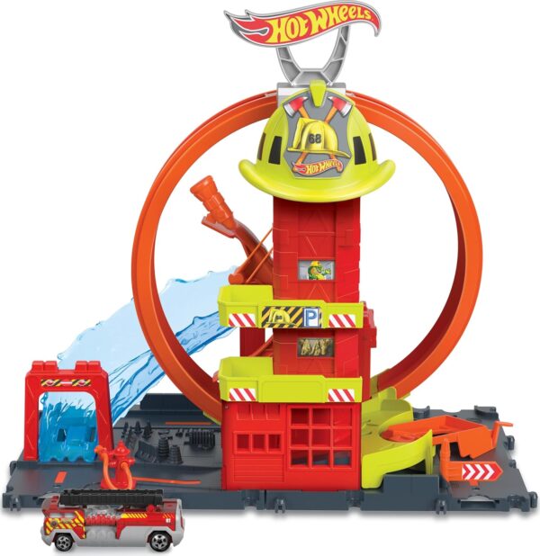 Estación de bomberos Sperloop con camión Hot Wheels - Imagen 2