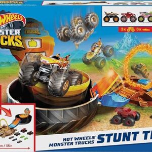 Hot Wheels Stunt Tire pista portátil doble incluye 3 carritos y 3 Monster Truck