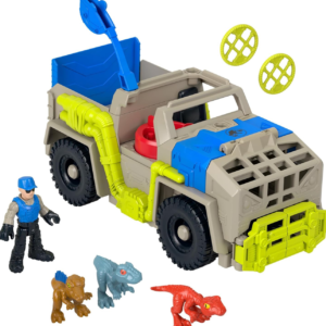 Jurassic World camión de captura con 3 dinosaurios y figura Imaginext