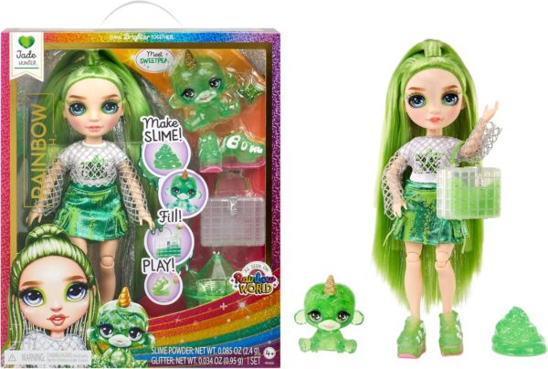 Jade Rainbow High muñeca de moda verde con kit de slime y mascota - Imagen 6