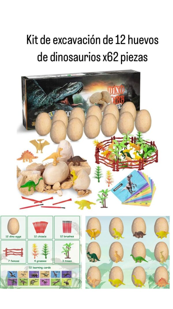 Kit de excavacion de 12 huevos de dinosaurios x 62 piezas