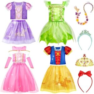 Set x8 piezas princesas 4 trajes + 4 tiaras