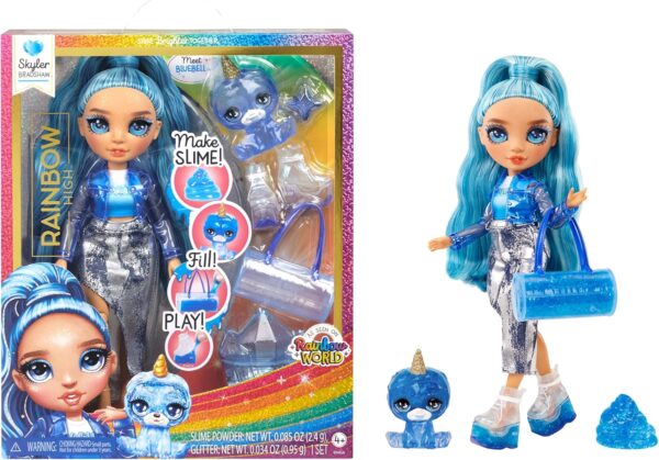Skyler Rainbow High muñeca de moda azul con kit de slime y mascota - Imagen 6