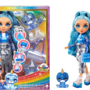 Skyler Rainbow High muñeca de moda azul con kit de slime y mascota