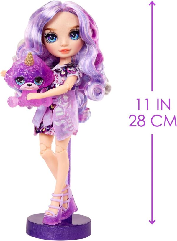 Violeta Rainbow High muñeca de moda morado con kit de slime y mascota - Imagen 3