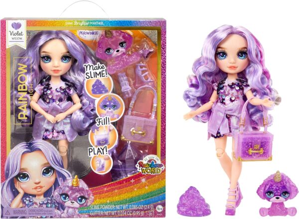 Violeta Rainbow High muñeca de moda morado con kit de slime y mascota - Imagen 7