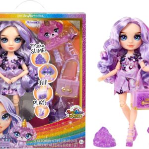 Violeta Rainbow High muñeca de moda morado con kit de slime y mascota
