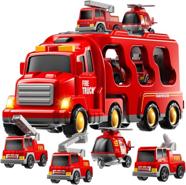 Camión de bomberos 5 en 1 carritos a tracción con luces y sonidos