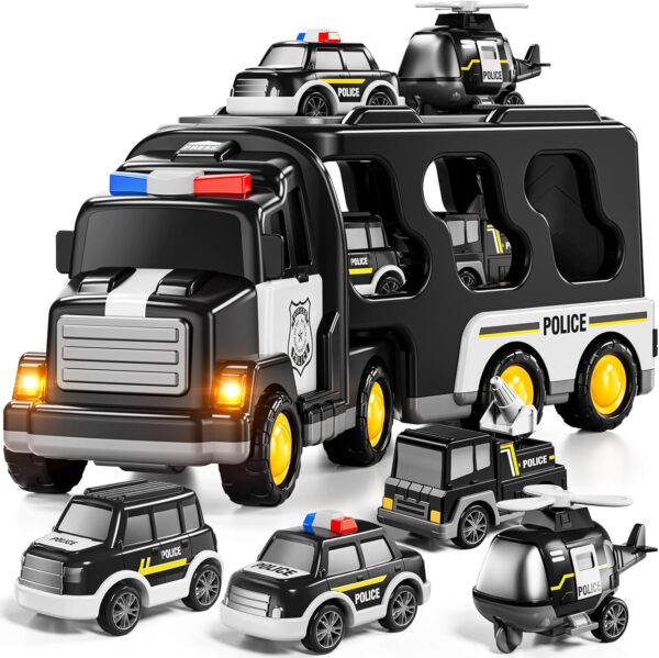 Camión de policía 5 en 1 carritos a tracción con luces y sonidos