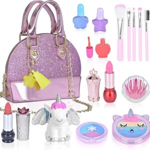 Cartera brillante morada de maquillaje labiales y esmaltes e hipoalergénico