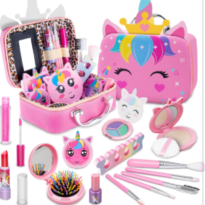 Baúl acolchado de maquillaje Unicornio rosado no tóxico e hipoalergénico
