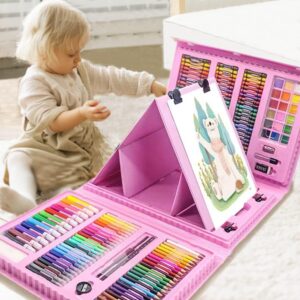 Kit de arte con colores, crayones, marcadores y acuarelas