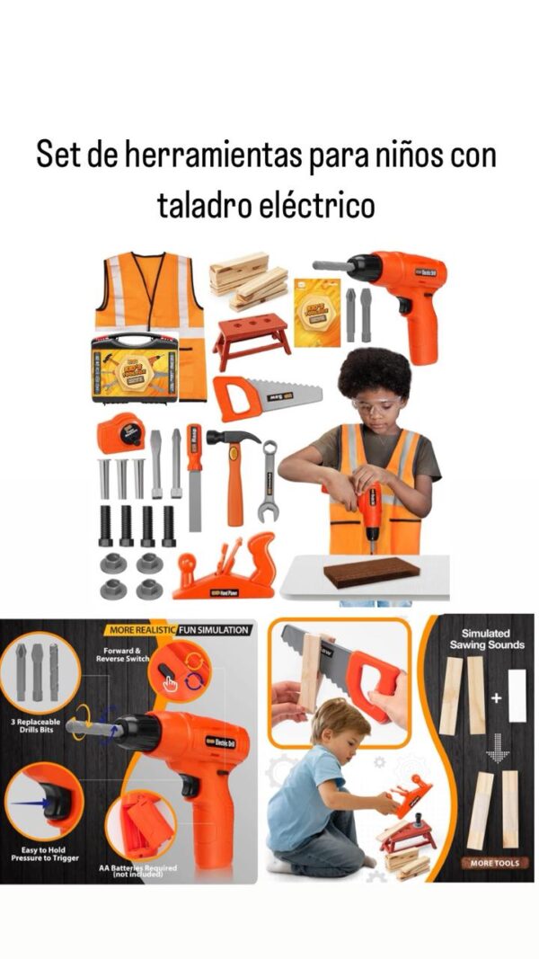 Set de herramientas para niños con taladro eléctrico de pilas