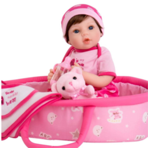 Paula bebé reborn realista 46cm con cuna Moises