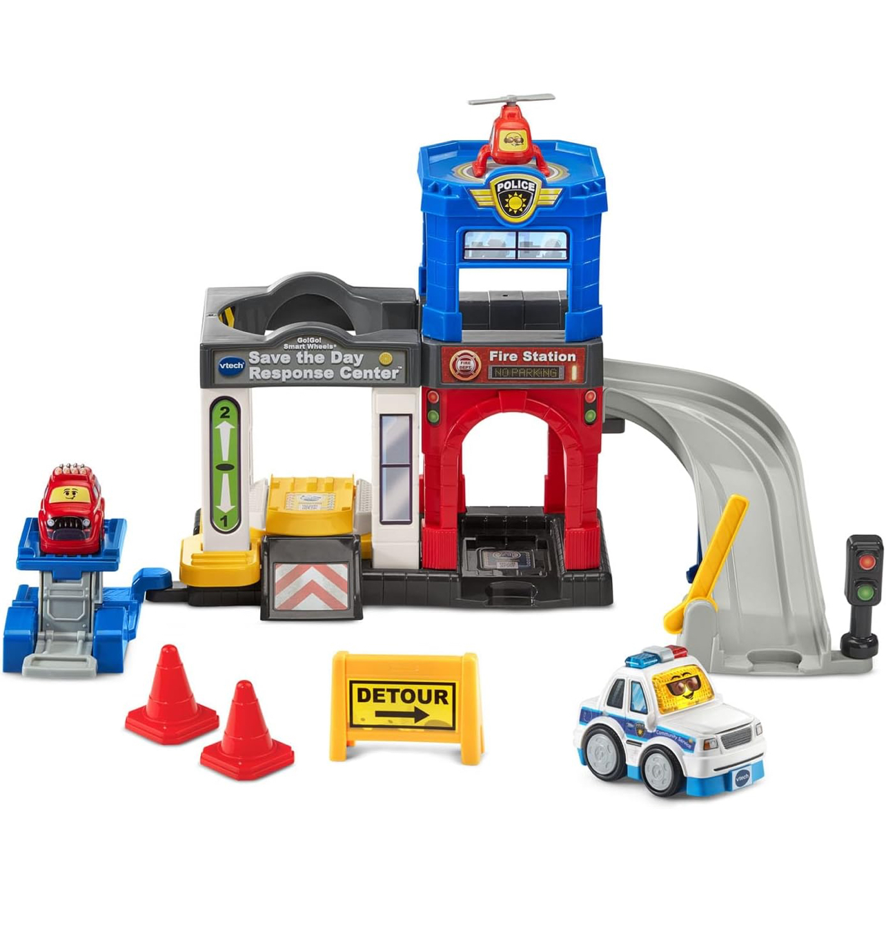 Vtech Go Go Estación de bomberos y policía con luces y sonidos