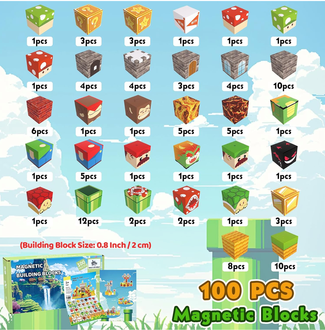 Bloques magnéticos de cubo diseño Mario bros x100 piezas - Imagen 2