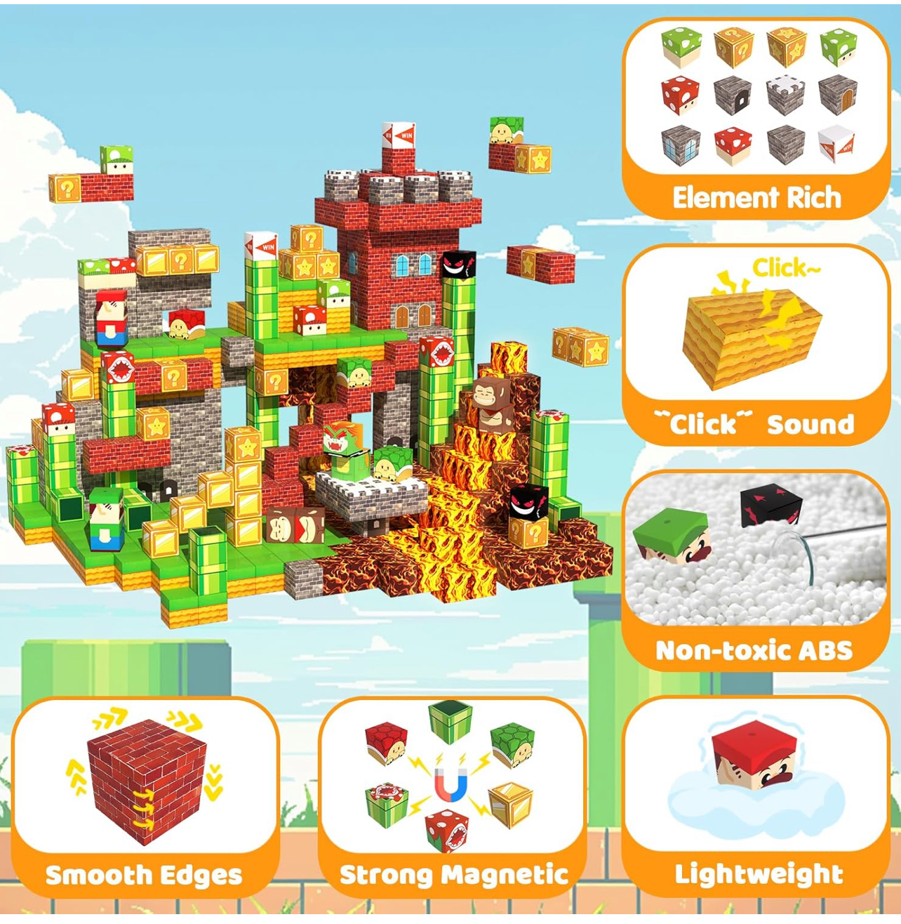 Bloques magnéticos de cubo diseño Mario bros x100 piezas - Imagen 3
