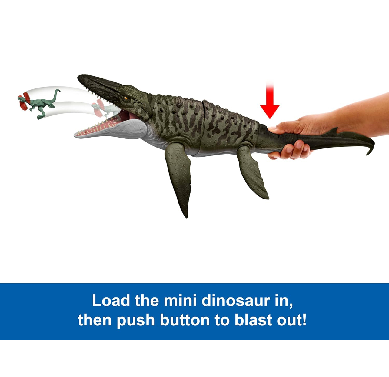 Jurassic World Rebirth Mosasaurus 65cm con dilophosaurus mini - Imagen 4