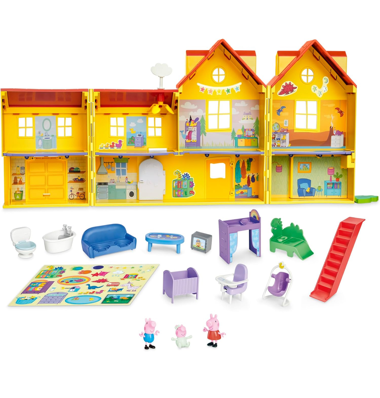 Peppa Pig gran casa portátil 80cm con 3 figuras y 11 accesorios