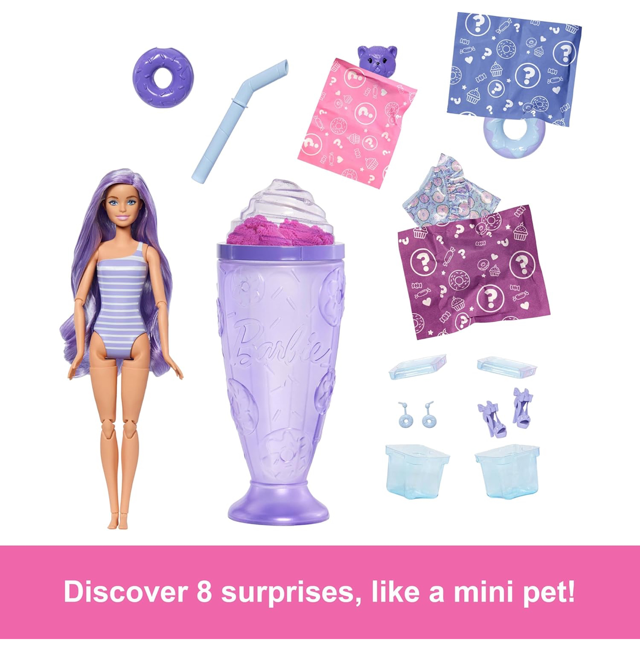 Barbie Pop Reveal Malteada morada con slime, mascota y 8 sorpresas - Imagen 2