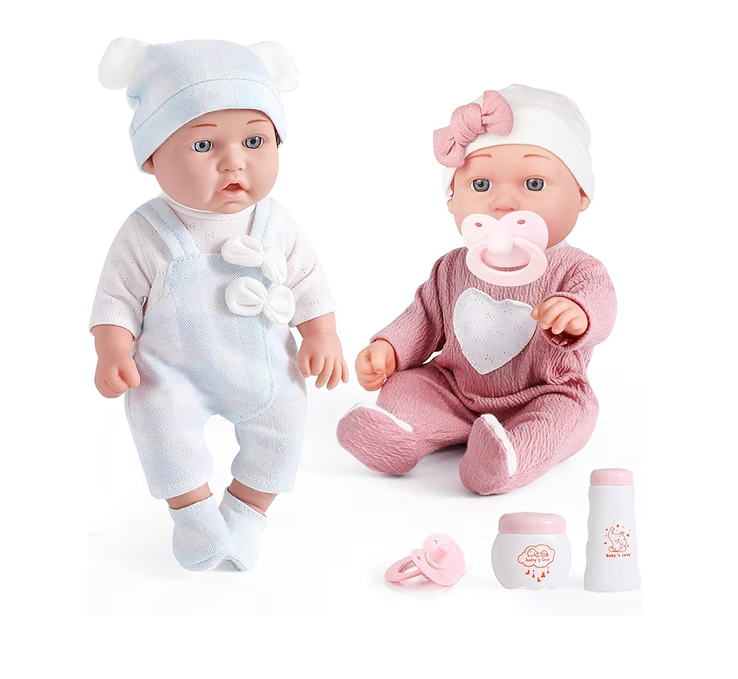 Bebés mellizos de 30cm niña y niño con accesorios