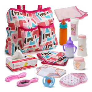 Pañalera para muñeca 14 piezas para cuidado y alimentación