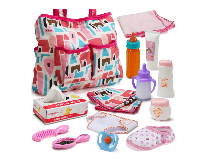 Pañalera para muñeca 14 piezas para cuidado y alimentación