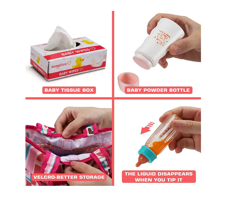 Pañalera para muñeca 14 piezas para cuidado y alimentación - Imagen 4