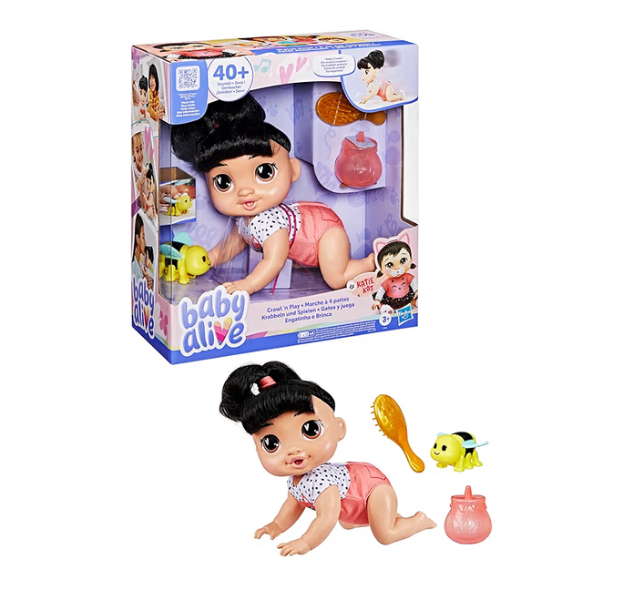Baby Alive gateadora pelo negro con accesorios y sonido