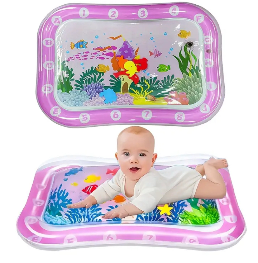 Tapete sensorial de agua para bebés rosado