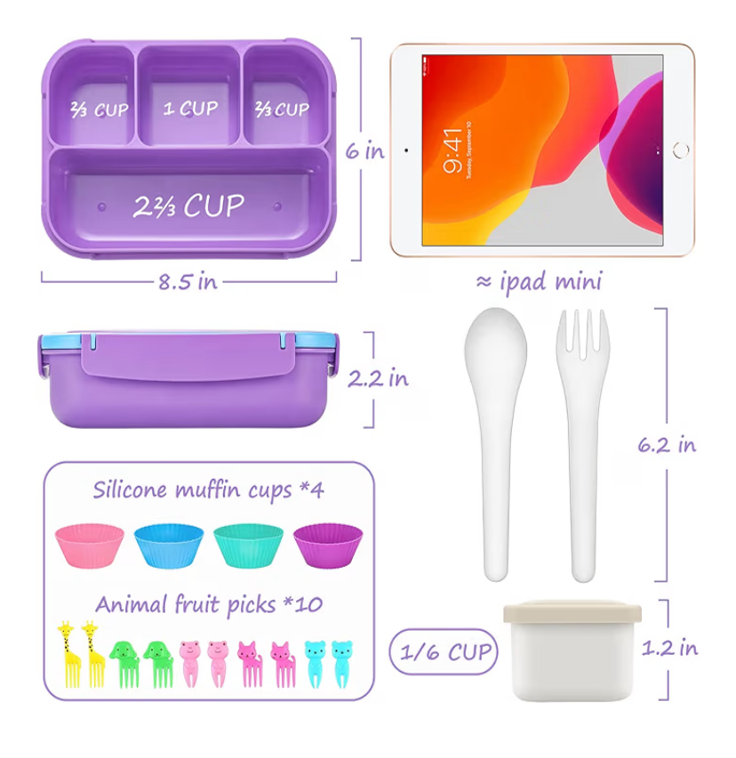 Lonchera Bento morada con accesorios para lonchera - Imagen 2
