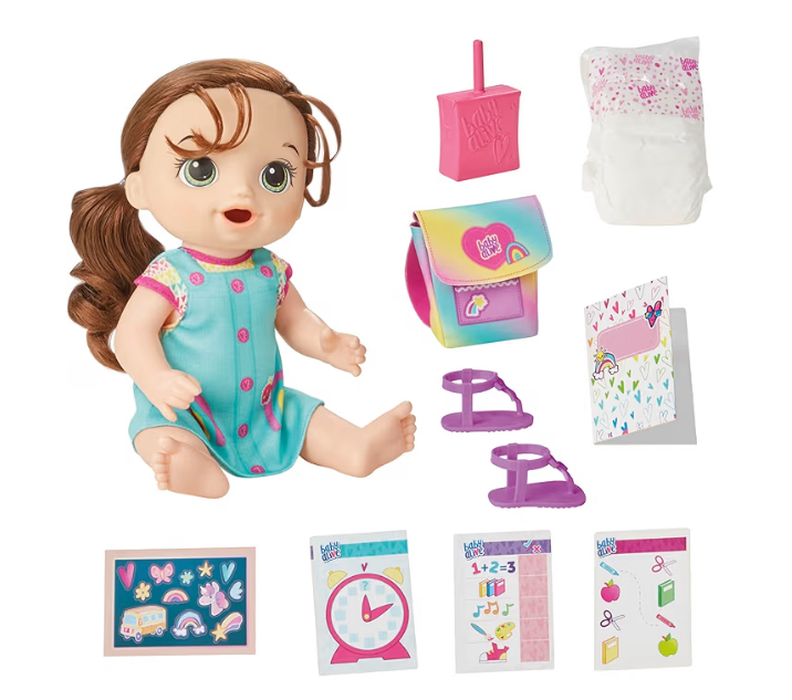 Baby Alive Regreso a clases castaña, toma jugo y orina