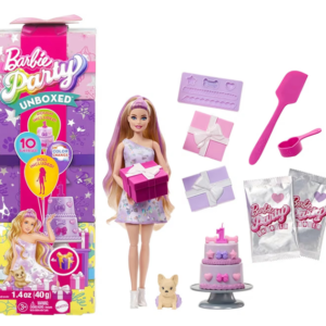 Barbie Party Unboxed serie de cumpleaños Rubia con 10 sorpresas