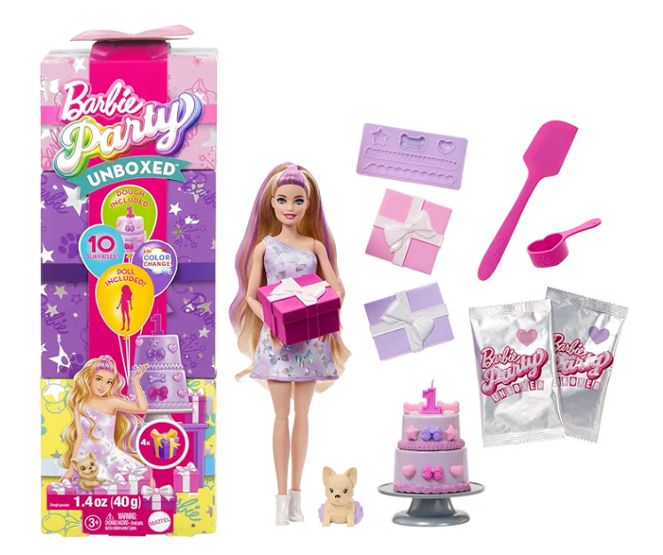 Barbie Party Unboxed serie de cumpleaños Rubia con 10 sorpresas
