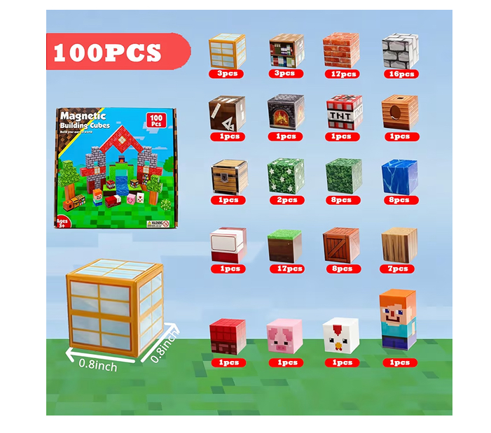 Bloques magnéticos Minecraft naturaleza x100 piezas de cubo - Imagen 4