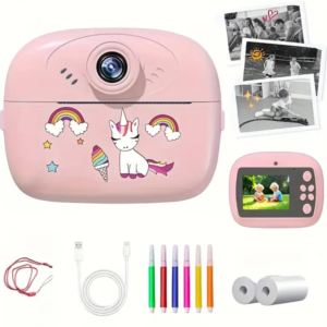 Cámara instantánea rosada unicornio pantalla dual fotos y videos