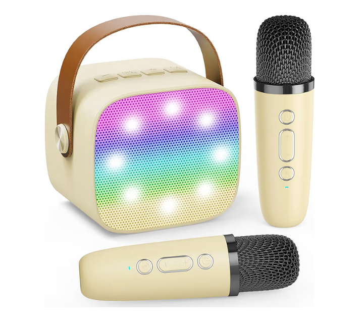Mini parlante portátil Bluetooth Rosa con karaoke y 2 micrófonos altavoz