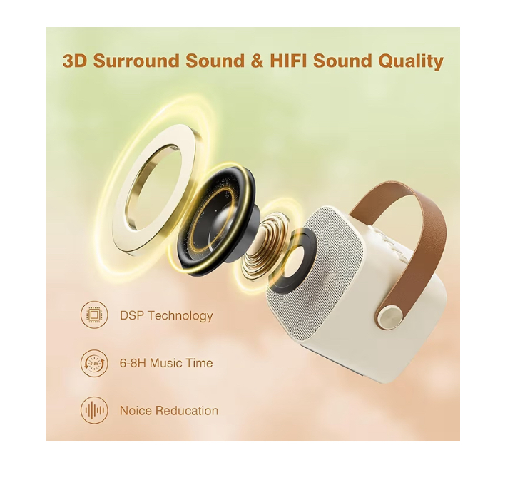 Mini parlante portátil Bluetooth Rosa con karaoke y 2 micrófonos altavoz - Imagen 2
